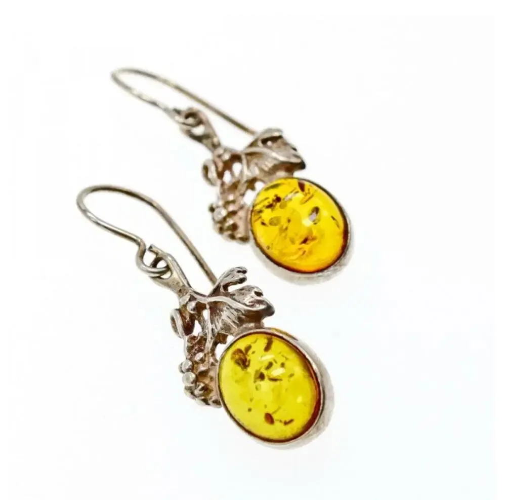 Vintage 925 Sterling Silver Amber Earrings